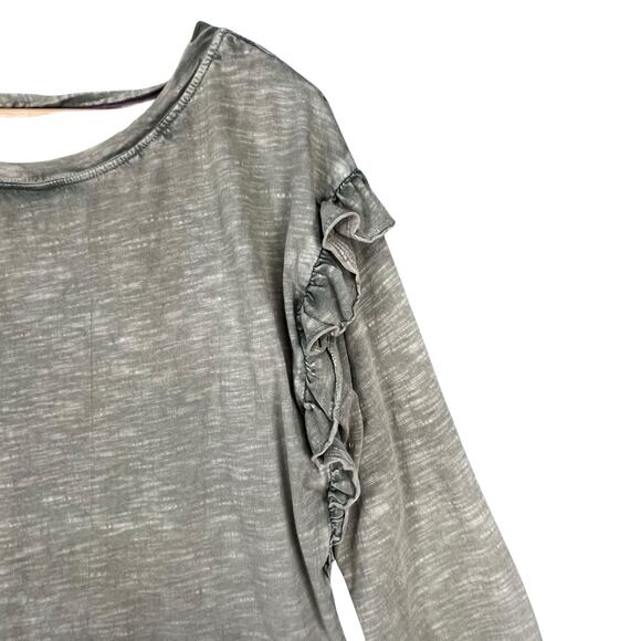 Pilcro Anthropologie Women’s Olive Wash Ruffled Sleeve‎ Open Back Long Sleeve S - Picture 4 of 7